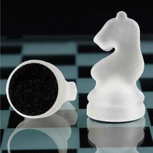Glass Chess Cam Satranç Takımı Kullanışlı Dekoratif Şık Hediyelik (35X35 Cm)