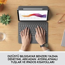 Folio Klavyeli iPad Kılıfı, Dokunmatik Yüzey, Akıllı Bağlayıcı, Arkadan Aydınlatmalı Klavye, iPad Air 10.9 Inç 4. ve 5. Nesil ile Uyumlu, Gri
