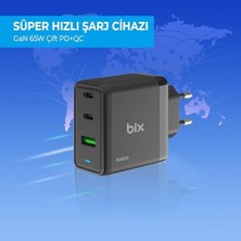 Bix BX3P65G 65W Gan Qualcom 4.0 2*type-C & Usb-A 3 Portlu, MacBook Pro/air, iPad Air/pro, 16/15/14/14 Pro Max /13/13 Pro Max, Galaxy S24/S23/S22/S21 Uyumlu BX-3P65G