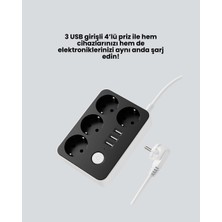Najmaddin 3 USB Çıkışlı 4 Lü Akıllı Priz 2500W 2 Metre Kablo