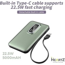 Magnetic Powerbank 5000MAH Kablosuz Hızlı Şarj LED Gösterge Ekran Magsafe Uyumlu 22.5W Pd Qc Taşınabilir Şarj Cihazı Standlı Kendinden Kablolu Type-C USB Power Bank Güç Kaynağı Fast Zümrüt Yeşil