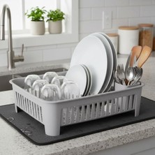 Portatif Kaşıklık Bölmeli Bulaşıklık | Tezgah Üstü Bulaşık Kurutmalık | 4 Renk Seçeneği | Dayanıklı Abs Plastik Malzeme (42X33X12CM) (Beyaz)