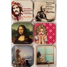 Bardak Altlığı 6'lı Şans Butiği Ahşap Baskılı Doğa, Ünlüler, Sanat Eserleri, Mandala, Ilham Verici Görsel & Içerikler Asorti EASYSO4134