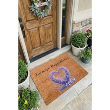 Valerine Life Aşk Çemberi Lavantalı Evimize Hoş Geldiniz Ev Ofis İş Yeri Kapı Önü Paspası 45x70cm