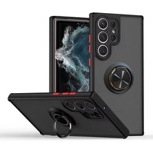 Galaxy S22 Ultra ile Uyumlu Kılıf Thunder Hux Yüzüklü Kapak Şık ve Dekoratif Model Stand Olabilen 360° Dönebilen Yüzük Aparatı ve Kamera Korumalı Yükseltilmiş Thunder Hux Kapak