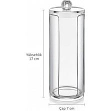 Şeffaf Kapaklı Akrilik Tekli Pamukluk Organizer – 17 cm Silindirik Makyaj Pamuğu Saklama Kutusu, Hijyenik ve Şık Düzenleyici