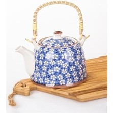 Hasır Saplı Porselen Demlik Çiçek Desenli, 900ML Çay, Kahve, Bitki Çayı Sunum, FAN17