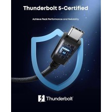 Thunderbolt 5.0 Type-C Kablo – 240W Pd Hızlı Şarj, 120GBPS Veri Aktarımı, 16K 60Hz Görüntü Desteği, E-Marker Akıllı Çipli, Thunderbolt 3/4/usb4 Geriye Uyumluluklu Örgü Kablo | ZR1107