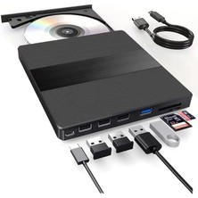 7in1 Harici USB 3.0 ve Type-C Dvd-Rom Dvd-Rw Optik Sürücü, USB ve Type C Kablolu, Pc, Tablet, DVD Player, Desenli Tasarım Ultra Slim CD Rom Okuyucu CV540