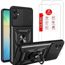 Galaxy A06 Uyumlu Kılıf – 2 Adet Ekran Koruyucu Dahil, Siyah | Askeri Düzey Koruma | Mıknatıslı Stand | Kamera Lens Koruması | Araç Içi Mıknatıslı Tutucu ile Uyumlu