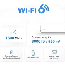 Halo H70X 3-Pack, AX1800 Mbps Tüm Ev Mesh Wi-Fi 6 Sistemi