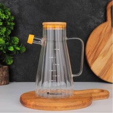 Ölçekli Cam Yağdanlık, Paslanmaz Çelik, Gümüş ve Siyah, Silindirik, Modern Tasarım, Bambu Kapaklı, 900ML Kapasiteli, Sızdırmaz Özellikli, Mutfak Için (1)