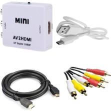 Rca Av To HDMI Çevirici + HDMI Kablo + Rca Kablo