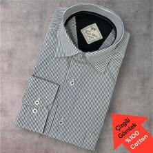 Eren Style Pamuklu Uzun Kollu Tek Cepli Çizgili Gömlek (Regular Kalıp)