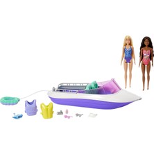 Barbie'nin Botu Oyun Seti, 2 Barbie, 4 Oturma Alanı Bulunan Şeffaf Zeminli Tekne (46 Cm) ve 4 Aksesu