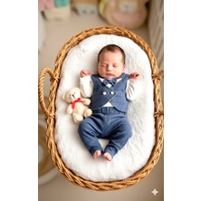 Beren Minicayzen Erkek Bebek Şık Bayramlık Takım - Lacivert Yelekli Papyonlu  Bebek Takımı -Özel Gün Seti