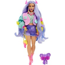 Barbie Renkli Kelebek Kazak Dalgalı Lavanta Saçlı Ekstra Bebek ve Aksesuarlar & Pet Koala ile Pembe