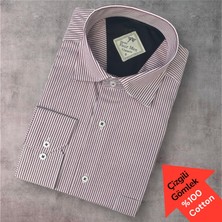 Eren Style Pamuklu Uzun Kollu Tek Cepli Çizgili Gömlek (Regular Kalıp)