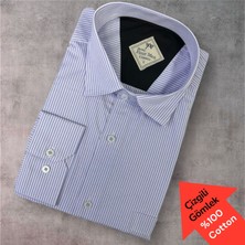 Eren Style Pamuklu Uzun Kollu Tek Cepli Çizgili Gömlek (Regular Kalıp)