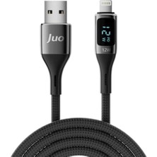 12W Dijital LED Ekranlı Usb-A To Lightning iPad Örgülü Hızlı Şarj ve Data Kablosu 2 Metre