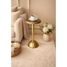 Valda Fırçalanmış Gold Dövme Demir Şık Kahve Sunum Sehpası 25X55 cm