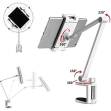 Alüminyum Uzun Kollu Tablet Standı, /ipad/ipad Mini/ipad Pro 12,9 Inç Herhangi Bir Telefon/tablet 4-13 Inç, 360° Dönebilen Braketli Kızak Ev, Ofis, Mutfak ve Yatak Için - Siyah