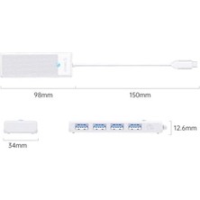4 Portlu Type-C To USB 3.0 Yüksek Hızlı 5gbps Hub Çoklayıcı Beyaz