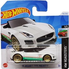 Hot Wheels - ´15 Jaguar F-Type Project 7 - Hw Roadsters 5/5 - HTC16 - Short Card - Beyaz - Mattel 20