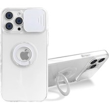 Najmaddin Ally Iphone 13 Pro 6.1 Inç Kılıf Sürgülü Kamera Lens Korumalı Yüzük Standlı Silikon Kılıf- 5775 Diğer