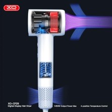 Xo Dijital Ekranlı Saç Kurutma Makinesi – 1600W Güçlü Fırçasız Motor, 3 Hız ve 4 Sıcaklık Ayarı, LED Ambient Işık, Soğuk Hava ve Iyon Teknolojisi, Hafif ve Ergonomik Tasarım, CF29, Gri