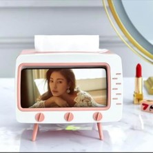 Masaüstü Retro Telefon Tutucu, Masaüstü Peçetelik Cep Telefonu Standı, (Pembe Dekoratif Şık)