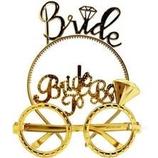 Evaglow Bride Yazılı Taç ve Bride To Be Yazılı Gözlük Seti Altın Renk
