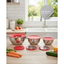 Luna 9 Parça Saklama ve Karıştırma Kabı Rendeli Kırmızı Kapaklı