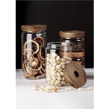 Ahşap Kapaklı Cam Saklama Kabı 500 ml