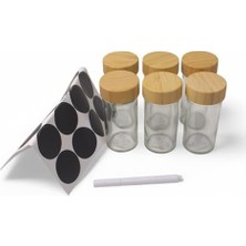 6'lı Etiketli ve Beyaz Kalemli Baharat Cam Kavanozlar, Baharatlarınızı Ayırabileceğiniz Etiket, Kalem ve 6 Adet Cam Baharatlık (Yuvarlak) 6 Adet Baharatlık, 6'lı Set