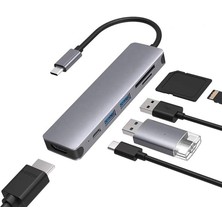 6in1 Type-C Hub Adaptör – Laptop, Tablet ve Telefon Uyumlu 4K Hdmı, USB 3.0, Sd/tf Kart Okuyucu ve Pd 55W Hızlı Şarjlı Çoklu Dönüştürücü | 5gbps Veri Aktarımı | HC74C