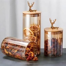 (9X15 Cm) 1 Adet Kehribar Renk Geyikli Cam Saklama Kavanozu Geyik Başı Altın Renk Y-491,KEHRIBAR