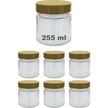 255 ml Kavanoz Metal Derin Kapaklı 255 cc Şeffaf Reçel, Marmelat Cam Kavanoz Deep 6 Adet (Altın Kapak)