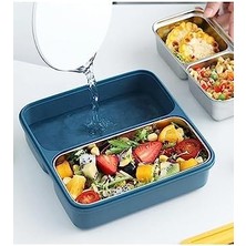 Bento 950ML Lunchbox Tek Katlı 3 Bölmeli Çelik Sefer Tası Yemek Kutusu (Lacivert-Sarı)
