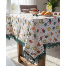Yarımada Kadın Kooperatifi Dertsiz Raşel Kumaştan, Kenarları Dantel Detayli ve Piko Nakisli Masa Örtüsü