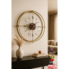 Wallover Design Jumbo Modern Sessiz Duvar Saati – Gold/ceviz Detaylı, Quartz Mekanizmalı Metal Duvar Saati 55X55 cm
