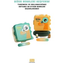 Bento 1120ML Lunchbox Dinozor Desenli Tek Katlı 3 Bölmeli Paslanmaz Çelik Sefer Tası Yemek Kutusu (Yeşil)