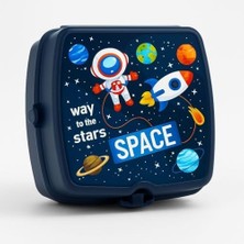 Uzay Baskılı 4 Bölmeli ve Kaşık Çatallı Beslenme Çantası - Beslenme Kutusu