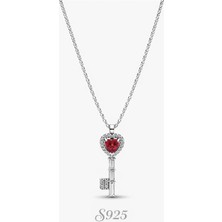 Hector Co Jewellery Kırmızı Kalp Anahtar Madalyon S925 Kolye