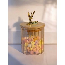 (9X10 Cm) 1 Adet Kehribar Renk Geyikli Cam Saklama Kavanozu Geyik Başı Altın Renk Y-481,KEHRIBAR