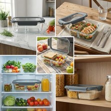 1500 ml Büyük Boy Iki Bölmeli Cam Saklama Kabı, Sızdırmaz Kilitli Kapaklı Yemek Beslenme Kutusu, Fırına Girebilen Borosilikat Cam Lunch Box Sefer Tası