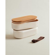 Magou 2'li Ahşap Kapaklı Saklama Kabı, 500 Ml, Soft Ekru