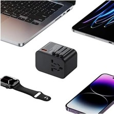 Fulltech Seyahat Adaptörü, 25W Gan Hızlı Şarj, 2x Usb-C + 1x Usb-A, Travel Adapter, Priz Dönüştürücü, 200+ Ülke Uyumlu, Çoklu Cihaz Şarj, Kompakt Tasarım