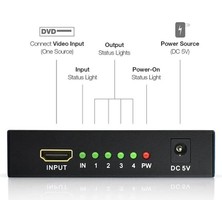 NR78 4 Port 4K 2160P Ultrahd HDMI Splitter Çoklu Ekran Çoklayıcı Switch Metal Kasa