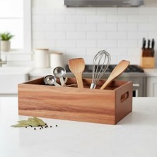 Akasya Ağacı Ekmeklik & Çok Amaçlı Organizer Kutu – 25X14X8 cm El Yapımı Doğal Ahşap Servis Tepsisi | Mutfak, Banyo, Ofis ve Ev Düzenleyici Kutu | Kulplu Dekoratif Ahşap Kutu